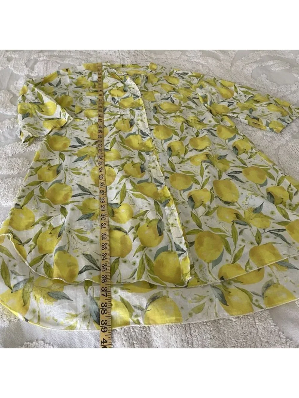 Cotton Voile Lemon Shirt Dress in Limoncello Made In Italy Large Or OS Vacation - Picture 3 of 12